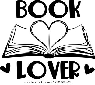 Reading books lettering. Interesting and cool lettering. Open book and heart illustration vector