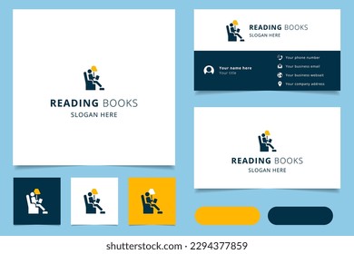 Reading books logo design with editable slogan. Branding book and business card template.