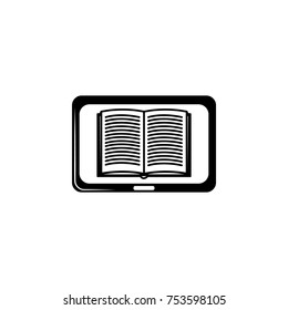 Reading books on PC tablet icon on white background