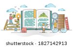 Reading books as personal intelligence growth with literature outline concept. Learning and study from textbooks for school or university process vector illustration. Creative artistic novel and story
