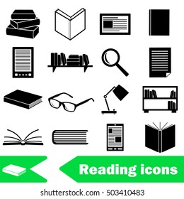 reading books theme set of simple black icons eps10