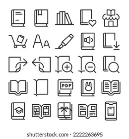 Leyendo juego de iconos de libros electrónicos de librería