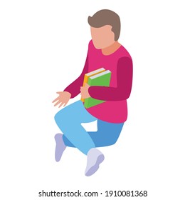 Reading boy icon. Isometric of reading boy vector icon for web design isolated on white background