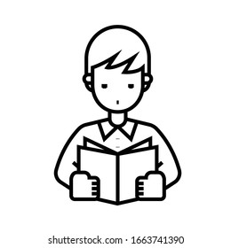 Ícone de linha de menino de leitura, sinal de conceito, ilustração vetorial de contorno, símbolo linear.