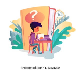 Reading boy. Read books concept. Education, school, study, literature. Flat style. Vector illustration