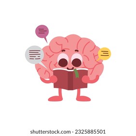 Reading brain, brain anthropomorphic concept character illustration.