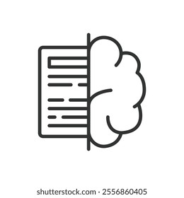 Reading for a brain, icon in line design. Reading, brain, knowledge, education, learning, study, book on white background vector. Reading for a brain, editable stroke icon
