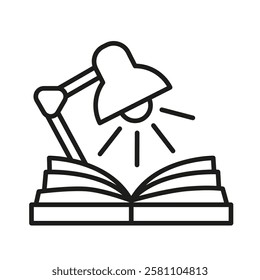 Reading by lamp. Library. Textbook icons for learning. EPS 10.