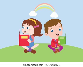 Reading cartoon 2d vector concept for banner, website, illustration, landing page, flyer, etc.