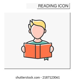 Reading color icon. Man read a book. Brain training. Reading concept. Isolated vector illustration