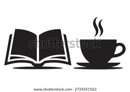 Reading concept book and coffee cup black silhouette
