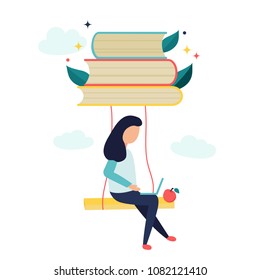 Reading concept with characters and books. Design for posters, banners. Education, studying process