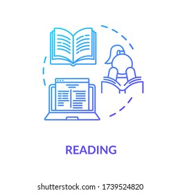 Reading concept icon. Personal improvement, self development idea thin line illustration. Literature hobby, education, intellectual hobby. Vector isolated outline RGB color drawing