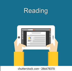 Reading concept with media device illustration. Reading with smart phone concept illustration. Flat design.