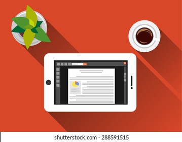 Reading concept with media device illustration. Reading with smart phone concept illustration. flat design with long shadow. 
