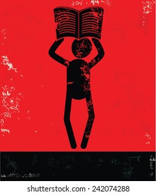 Reading concept,human resource design on red background,grunge vector