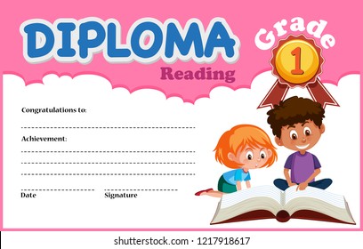 Reading deiploma certificate template illustration