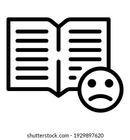 Icono de desagrado de lectura. Icono de vector de disgusto de lectura de contorno para diseño web aislado en fondo blanco