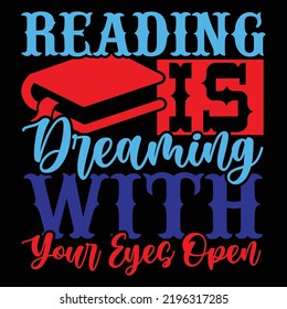 Reading Is Dreaming With Your Eyes Open, Family With One Child, I Love Books, Book Greeting Phrase Vector Illustration