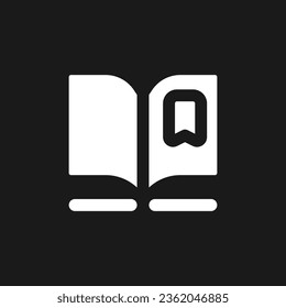 Reading e book dark mode glyph ui icon. Digital library. Education. User interface design. White silhouette symbol on black space. Solid pictogram for web, mobile. Vector isolated illustration