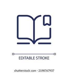 Reading e book pixel perfect linear ui icon. Digital library. Ebook reader. Educational app. GUI, UX design. Outline isolated user interface element for app and web. Editable stroke. Arial font used