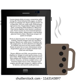 Reading e-book with a cup of coffee E-reading, coffee