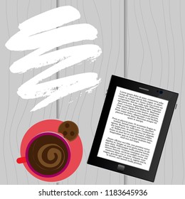 Reading e-book with a cup of coffee E-reading, coffee