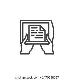 Reading ebook device line icon. linear style sign for mobile concept and web design. Ebook reader outline vector icon. Symbol, logo illustration. Vector graphics