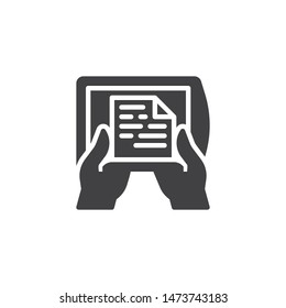 Reading ebook device vector icon. filled flat sign for mobile concept and web design. Ebook reader glyph icon. Symbol, logo illustration. Vector graphics
