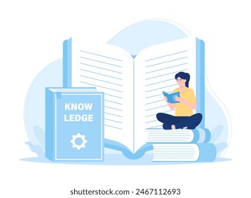 Educación de lectura estudiante sentada y leyendo un libro concepto de tendencia ilustración plana
