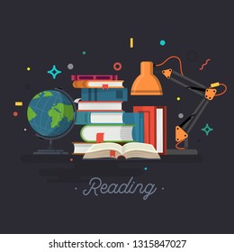 Reading. Education. Flat design vector illustration.