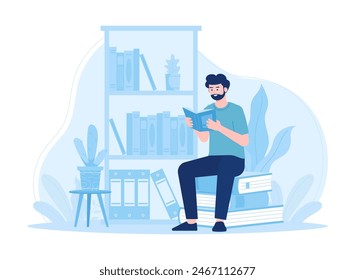 Reading education  students read books all the time in the library trending concept flat illustration