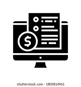 leyendo el vector de icono de glifo de documento electrónico. leyendo el signo electrónico del documento. símbolo de contorno aislado ilustración negra