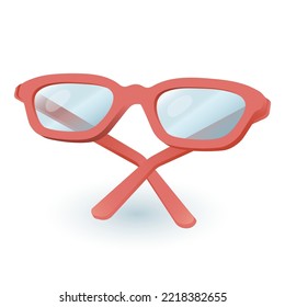 Reading Eyeglasses With Red Frames, Transparent Glasses 3D Icon. Front View Of Stylish Hipsters Eyewear 3D Vector Illustration On White Background. Optical Medical Equipment, Vision, Fashion Concept