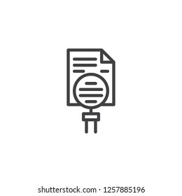 Reading file outline icon. linear style sign for mobile concept and web design. Magnifier and document with text simple line vector icon. Symbol, logo illustration. Pixel perfect vector graphics