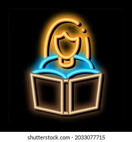 reading girl neon light sign vector. Glowing bright icon reading girl sign. transparent symbol illustration