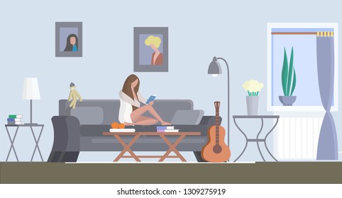 Reading girl on the couch