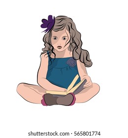 Reading girl in vector