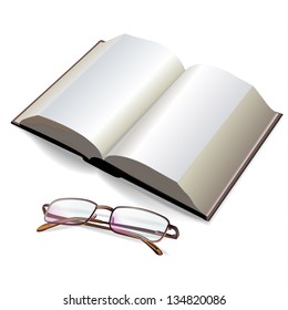 Reading glasses and a book on a white background. Vector illustration
