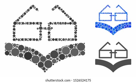 Reading glasses composition for reading glasses icon of round dots in different sizes and color tones. Vector round dots are organized into blue illustration.
