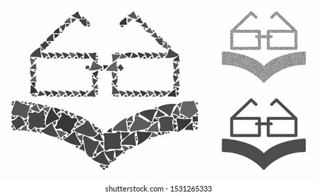 Reading glasses composition of unequal items in different sizes and shades, based on reading glasses icon. Vector unequal dots are combined into composition.