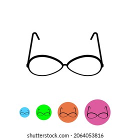 Reading glasses icon with small round icons. Isolated vector clipart and illustration on white background. Editable template.