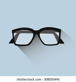 Reading glasses with shadow on blue background. Vector and illustration design.