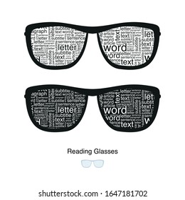 Reading Glasses. The text inside the eyeglass frames.