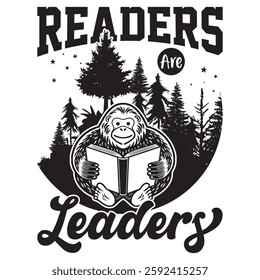 Reading Graphics design with text "Readers are Leaders" and Bigfoot vector. 