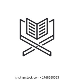 Reading the holy quran icon. Islamic al quran Muslim and Ramadan glyph Theme. Open and recite Alquran. Islamic religion book simple logo. Vector illustration. design on white background.