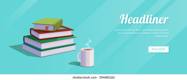 Reading. horizontal vector banner with books. colorful design illustration