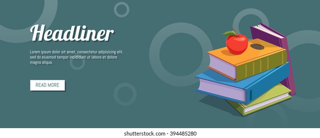 Reading. horizontal vector banner with books. colorful design illustration