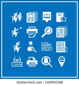 reading icon. 16 reading vector set. library pin, magnifying glass, reading glasses and favorite book icons for web and design about reading theme