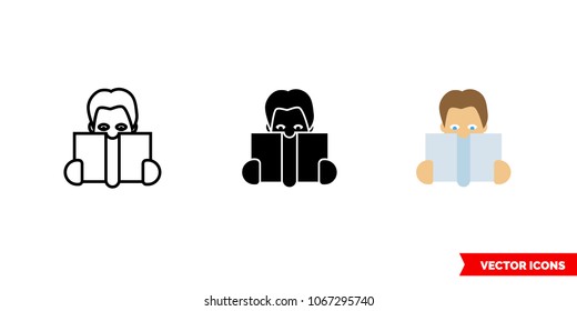 Reading icon of 3 types: color, black and white, outline. Isolated vector sign symbol.